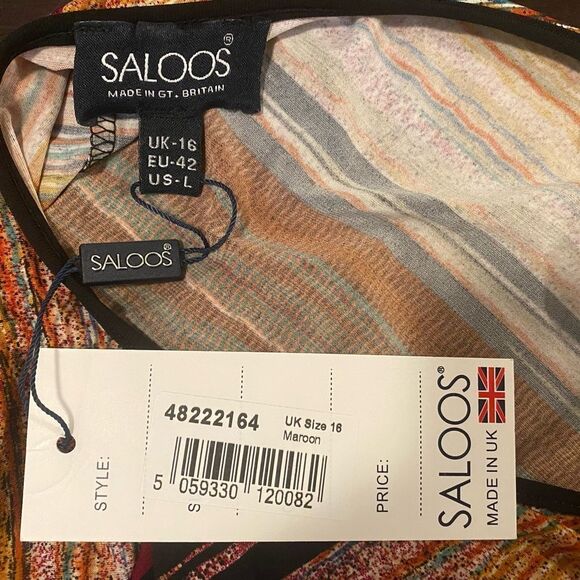 Saloos Size Large Lightweight Baggy Sleeve Scoopneck Earth Tone Coloured Top - Picture 8 of 9